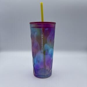 Starbucks 2024 Iridescent Purple Blue Mottled Glass Cold Cup Tumbler 18oz
